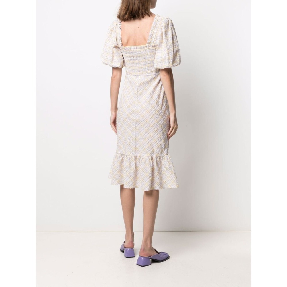 NWT GANNI Seersucker Check Midi Dress Multicolor Size EU 40/ US 8 $260 - Picture 2 of 16
